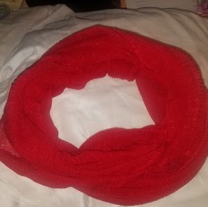 Red shimmery infinity loop scarf